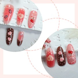 30Pcs Handmade Press on Nails Short Fake Nails Almond Nail Tips Summer Glue on Nails with Strawberry Cherry Design Acrylic Nails Glossy Cute Full Cover Stick on Nails for Women