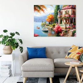 GLXPOG Diamond Painting, Landscape House 5D Diamond Painting Pictures Adult Full Drill Diamond Painting Embroidery Rhinestone for Wall Home Decor 30 x 40 cm