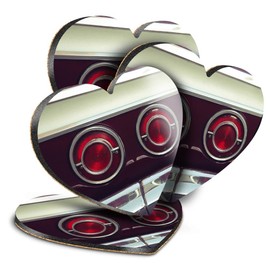 4 x Heart Coasters - Vintage Retro Car Tail Lights Classic Cars Cork Backed MDF Glossy Tea Coffee Accessory #53532