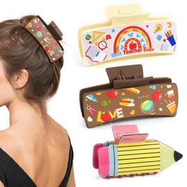 HOWAF 3pcs Teachers Appreciation Gift Teachers Hair Clips for Women, Pencils Hair Claw Clips for Teachers, School Teacher Hair Clips, Thick Long Short Curly Hair Clips for Teacher Staffs School Tutors