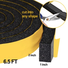 High Density Foam Tape Air Conditioner Window Seal, 2x1 Inch Thick Foam Stripe with Adhesive for Window AC Insulation, Weather Stripping for Doors and Windows Insulation, AC Foam Tape, Black