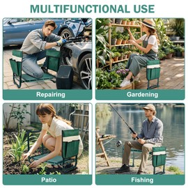 Koutop Garden Kneeler and Seat, 2-in-1 Garden Stool with 10" Wide Soft Knee Pads, Heavy-Duty Foldable Gardening Bench Chair with 2 Tool Pouches, Gardening Gifts for Women Men Seniors Mom