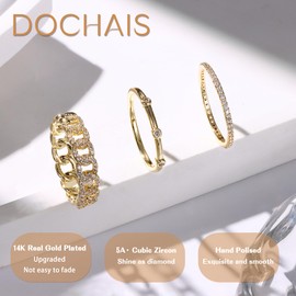 Dochais Set of 3 Rings Gold Ladies Women 14k Real Gold Plated Ring Waterproof Golden Rings Set Stacking Ring Statement Ring with Zirconia Diamond Finger Ring Fashion Jewellery Gifts Size 52-62, Zircon