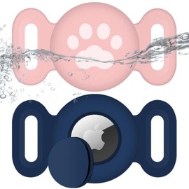 SZJCLTD Waterproof Collar Holder Compatible with Airtag (2 Pack), Protective Anti-Lost Case for GPS Tracker, Silicone Collar Holder for Pets (Pink/Midnight Blue)