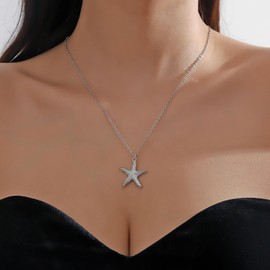 Xmsrn Vintage Metal Starfish Choker Necklace Star Fish Pendant Necklace Hammered Star Necklace Boho Sea Star Choker Necklace for Women