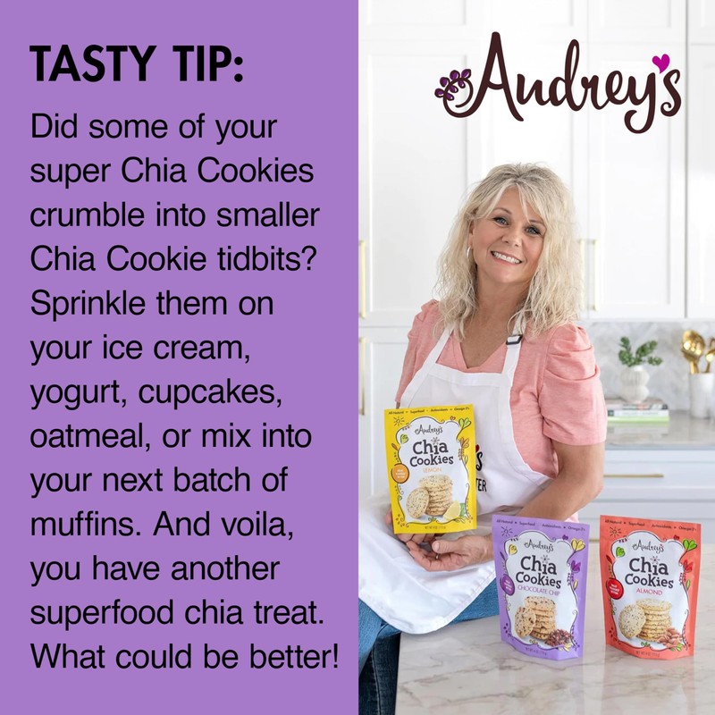 Audrey's Chia Cookies - (Chocolate Chip, 4 Pack), Natural, Antioxidants,