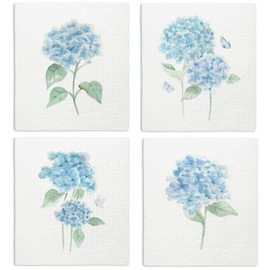LARTSFRO Spring Floral Swedish Dishcloths for Kitchen, Swedish Dish Cleaning Cloths for Hydrangea, Papaya Reusable Paper Towels, 4 Pack Dish Towels for Kitchen, Reusable Paper Dishcloths Washable