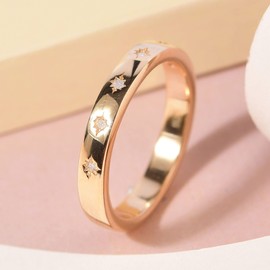 TJC White Diamond Band Ring In 18ct Yellow Gold Plated 925 Sterling Silver for Women Size L Flush Setting April Birthstone