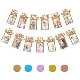 CZBZYMYYY First Birthday Decorations for Baby from Newborn to 12 Months, 1st Birthday Photo Banner Baby Monthly Milestone, Birthday Photo Banner Decorations Children's Party Supplies (Kraft)