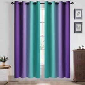 Yakamok Ombre Teal and Purple Curtains for Bedroom, Gradient Room Darkening Curtains 72 inches long,Grommet Thermal Insulated Light Blocking Window Drapes/Curtain for Living Room,52 x 72 Inch,2 Panels