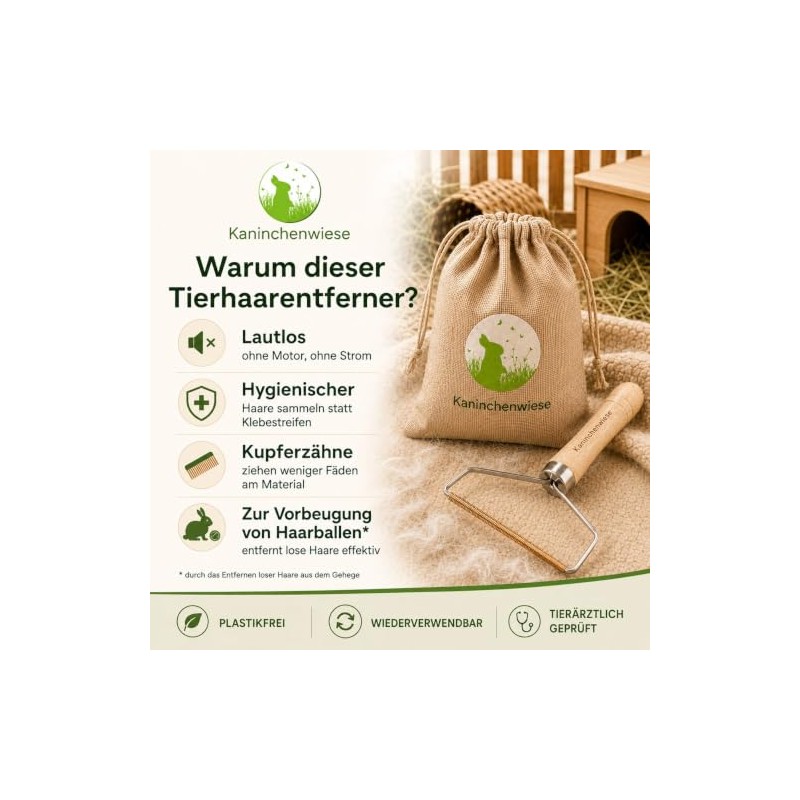 Effective Wooden Pet Hair Remover for Rabbits & Guinea Pigs
