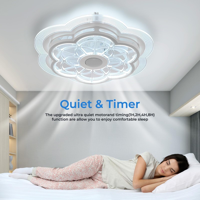 Ceiling Fan with Lights Remote Control, Enclosed flower light fan,
