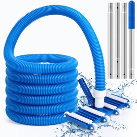 Innconee 14" Swimming Pool Vacuum Head with 47" Long Pool Pole and 1-1/4" x 18ft Pool Vacuum Hoses Flexible Pool Vacuum Head with Wheels for Inground Pool Cleaning