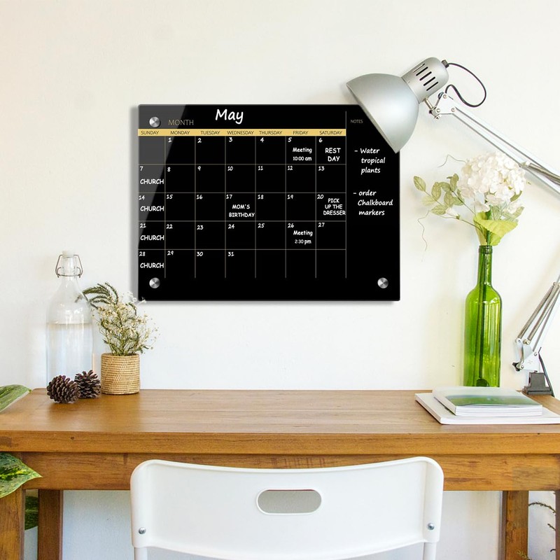 Okydoky Glass Dry Erase Whiteboard,Monthly Calendar Whiteboard,12" x 16",Frameless Glass