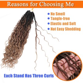 Goddess Locs Crochet Hair 18Inch 7Packs Boho Faux Locs Crochet Hair Pre Looped Boho Soft Locs Synthetic Braids Hair Extensions for Women (1b/30/27#, 18 Inch)