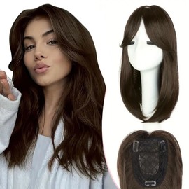 XFSRG Haarteile Echthaar Clip in Extensions Natürlicher Look Hair Topper für Alltag und Besondere Anlässe Langes Glattes Haar(6# Dunkelbraun)