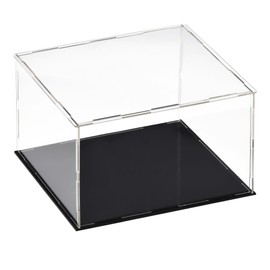 TA-VIGOR Acrylic Clear Display Box, 25 x 25 x 20cm Assemble Countertop Case Cube Storage Box Organizer Stand Dustproof Protection Showcase with Black Base for Collectibles Storage