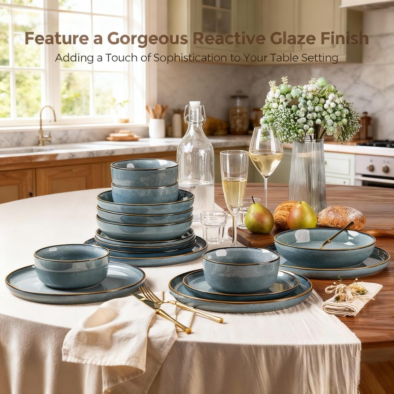 GBHOME Ceramic Dinnerware Sets for 4, 12 Pieces Stoneware Plates