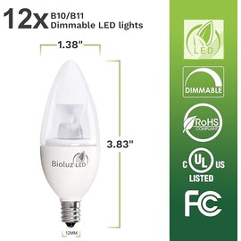 Bioluz LED Light Bulb 40 Watt Candelabra 4.5W Dimmable Candelabra LED Bulbs C37 E12 Led Bulb,325 Lumens,120° Beam Angle 3000K Soft White LED Candle Light Bulbs for Home Decor UL Listed Pack of 12