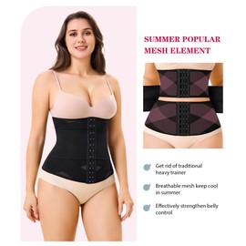 LODAY Waist Trainer for Women Corset Shapewear Tummy Control Body Shaper Cross Mesh Segmented Waist Cincher Postpartum Girdle(Black Segmented Band,XX-Large)