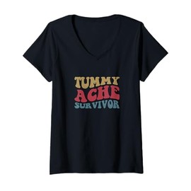 Womens Tummy Ache Survivor V-Neck T-Shirt