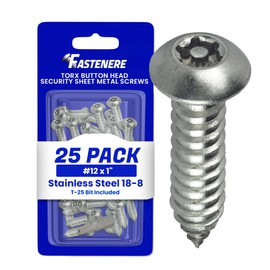 Fastenere Torx Security Sheet Metal Screws - #12 x 1" (25-Pack) Button Head, Tamper-Resistant, Anti Theft Stainless Steel Screws for Higher Level of Safety & Secure Fastening Solution