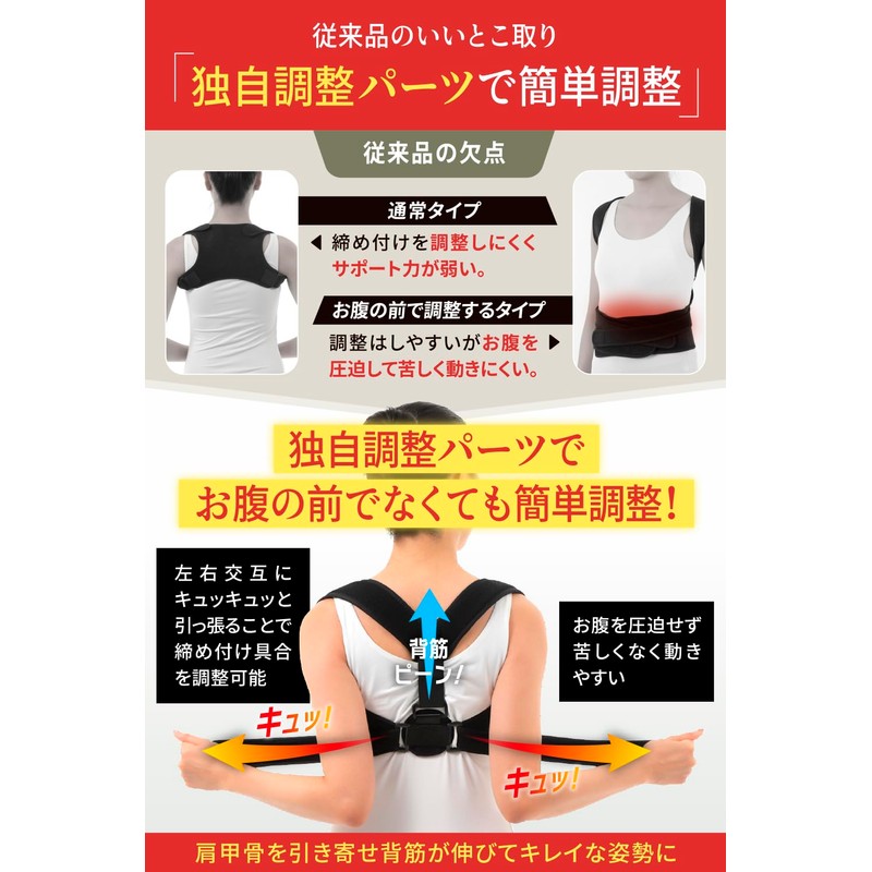 【TVで紹介！わき痛防止ベルト採用】 猫背ベルト 姿勢サポーター 巻き肩 背筋 背中 男女兼用 通気性 脱着簡単 サイズ調整可