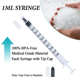 YNCY 1ml Syringes with Cap, Luer Slip Tip, Whole Pack Bulk Sterile Sealed, No Needle