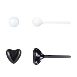 2-Pairs Bio-Ceramic Stud Earrings Set - Mix & Match Heart & Ball Designs (Black/White/Pink) 3000°C Fired Hypoallergenic Jewelry with Pull-Out Gift Box for Women(ballwhite+heartblack)