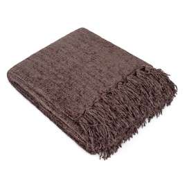 Internet’s Best Thick Chenille Throw Blankets - Ultra Soft Couch Blanket with Fringe - Light Weight Sofa Throw - 100% Microfiber Polyester - Easy Travel - Bed (Brown)