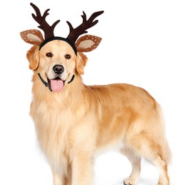 ABLAZEZAI Pet Christmas Antlers Headband, Dog Elk Deer Headwear, Cat Dog Christmas Reindeer Hat, Party Cosplay Accessories Apparel Costumes for Small Medium Large Pets (Large)