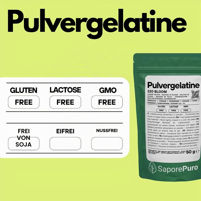 SaporePuro Food Grade Gelatin Powder 50g - Gelling Agent of