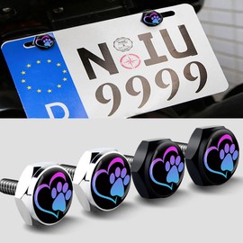 4 PCS License Plate Bolts, JINXU License Plate Bolts Decorative Kit with 3 Size of Screws, Universal Car Truck Motorcycle License Plate Frames Bolts Fasteners, Dog Footprint Fade Color, Black