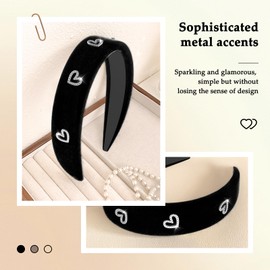 Black Elegant Headbands for Women Non Slip Trendy Velvet Fabric Wide Hairbands for Women's Thin and Thick Hair Designer Head Bands Elastic Hair Bands for Mother's Day Gift.