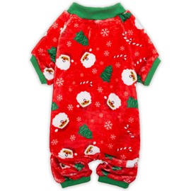PUPTECK Flannel Dog Pajamas-Cute Santa Claus Snowflake Soft Pet Clothes Jumpsuit Pjs