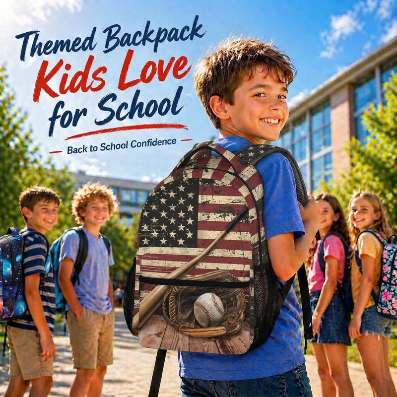 PAKKITOP Boys Backpack Baseball Backpacks for Kids Teens Baseball Lovers,