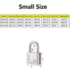 Stainless Steel Padlock Padlocks Outdoor Heavy Duty Padlock Weatherproof for Gym Locker, School, Warehouses Doors Shed-40 Small