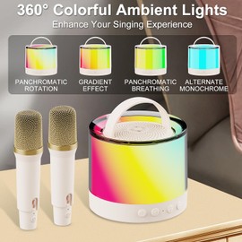 VEKK Mini Karaoke Machine for Kids with 2 Wireless Microphones, Portable Bluetooth Speaker with Colorful Ambient Lights, Ideal Holiday Party Gift Toys for Girls/Boys Ages 4, 5, 6, 7, 8+