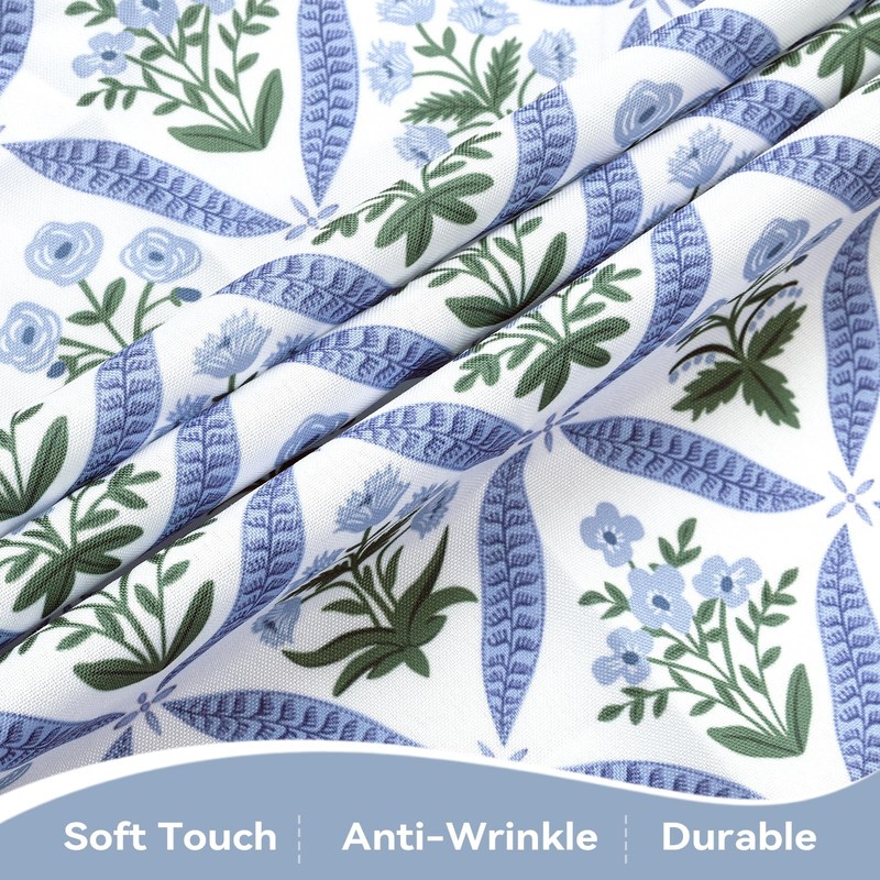 hometrixx Block Print Floral Washable Rectangle Table Cloth Blue 140x180cm