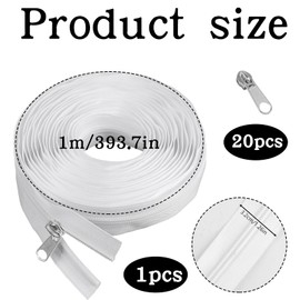 Buy Zip, 10 Metres, Zip Buy, Endless Zip with Zip, Zip, with 20 Zip Pulls, for Bed Linen, Clothing Bag