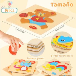 14PCS Juguetes de Rompecabezas Montessori, Animales Rompecabezas, Animales Dibujos Animados Diferentes Rompecabezas para Niños, Rompecabezas Juguetes para niños, Regalo Rompecabezas para Niños y Niñas