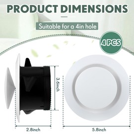 Baquler 4 Pcs 4 Inch Round Air Vent Cover, Adjustable Ceiling Diffuser Vent Bulk, ABS HVAC Cover for Ceiling & Wall, Soffit for Bathroom Kitchen Attic, Easy Install, White