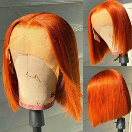 Wear and Go Glueless #350 Ginger Orange 13X4 HD Transparent Lace Front Bob Wig Human Hair Pre Plucked Lace Frontal Blunt Cut Bob Wigs With Baby Hair Natural Hairline Short Bob Wigs For Black Women