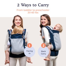 Beco Baby Carrier Toddler Cool Carrier with Extra Wide Seat, Toddler Carrying Backpack Style and Front-Carry, Lightweight & Breathable Child Carrier, Toddler Sling Carrier 20-60 lbs (Cool Navy)