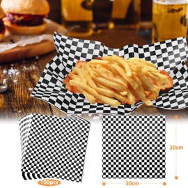 KIKISML 100 Sheets Black and White Checkered Deli Paper Sheets 12 * 12 Inch, Food-graded Greaseproof Paper Basket Liners for Sandwiches, Burgers, Fries Wrapping Paper for Party, Festival and Outdoors