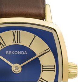 Sekonda Heritage Women's Analogue Watch Leather Strap 22mm, Blue/Brown, Strap