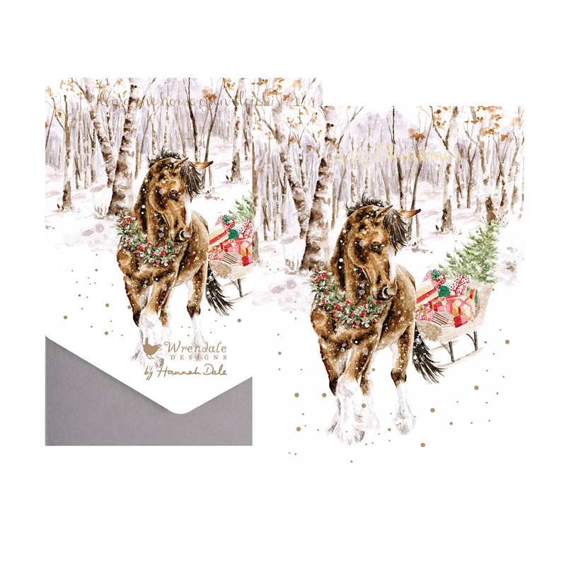 Wrendale Designs Snowy Sleigh Ride Horse Christmas Card Set
