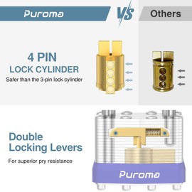 Puroma Lock 2 Pack Padlocks, 1-1/2” Long Shackle Heavy-Duty Locks with 4 Keys, 40mm Hardened Steel Keyed Alike Padlocks for Sheds, Gates, Fences, Toolbox, Outdoor and Indoor Use（Silver）