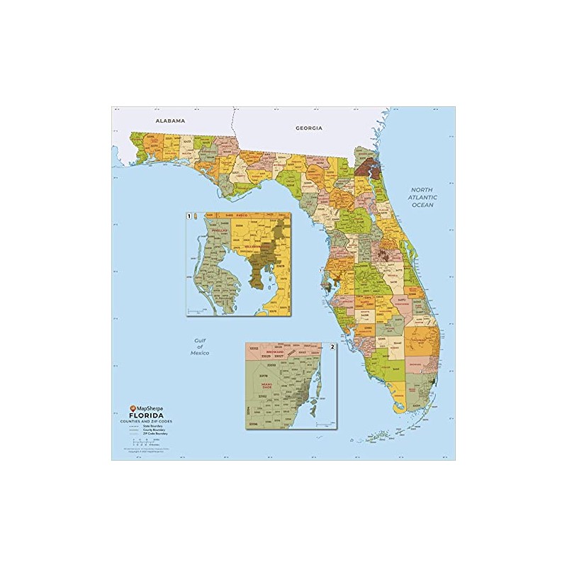 Florida ZIP Code Map with Counties - Standard - 36"