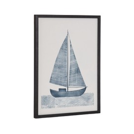 Kate and Laurel Nautical Blue Sailboat Framed Wall Art by The Creative Bunch Studio; 12x16 Black; Modern Coastal Boat Art for Wall